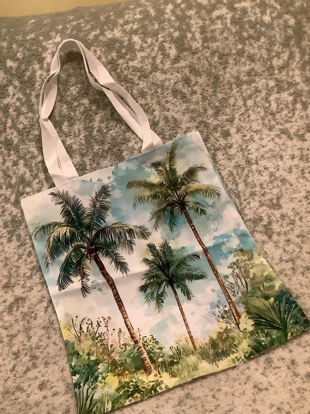 Tropical Paradise Palm Tree Poly Canvas Tote Bag NWT 13.75x16”